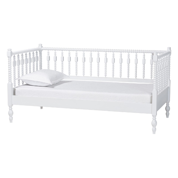 Baxton Studio Callison Spindle Daybed - Turned Farmhouse Sofa Bed with Spoked Frame Border for Living Room, Guest Room, or Kids Room, White, Twin
