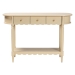 bali & pari Liba Console Table - 3-Drawer Accent Table with Scalloped Detailing and Open Shelf Storage for Hallway, Entryway, or Living Room - Liba-Beige-Wooden-3DRW-Console Table