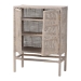 bali & pari Vivan Natural Rattan Storage Cabinet - 3-Tier Handwoven Wicker Accent Cabinet with Double Doors and Elevated Base, French Grey - Vivan-W81-French Grey-Cabinet