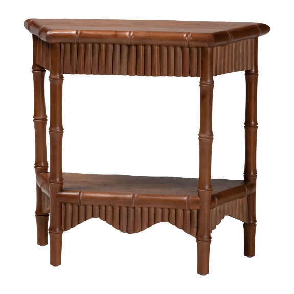 bali & pari Alessa Mahogany Wood Console Table - Fluted Wood Accent Table with Bamboo Motif and Two-Tier Display for Living Room, Entryway, or Hallway, 32 in.
