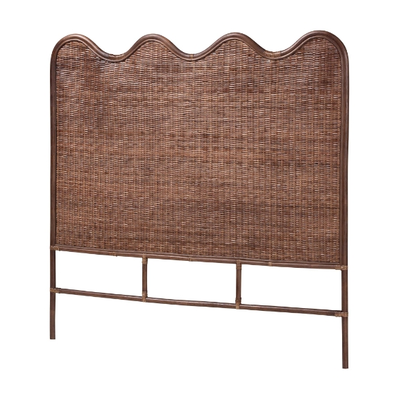 bali & pari Einya Natural Rattan Standalone Headboard - Handwoven Wicker Panel Headboard with Wavy Scalloped Top, King