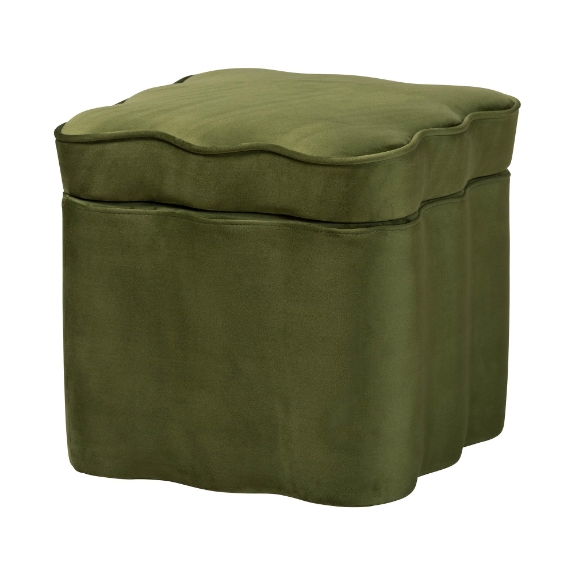 Baxton Studio Paulina Velvet Storage Ottoman - Lid Top Accent Stool with Interior Storage and Scalloped Outline for Bedroom or Living Room, Moss Green