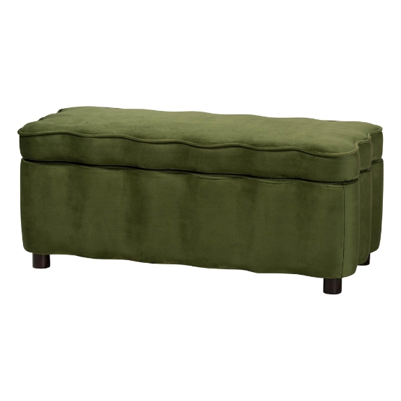 Baxton Studio Paulina Velvet Storage Bench - Lift Top Accent Bench with Interior Storage and Scalloped Outline for Bedroom or Living Room, Moss Green