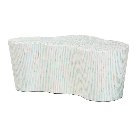 bali & pari Fiorella Capiz Shell Coffee Table - Mother of Pearl Irregular Shape Accent Table with Textured Inlay Surface for Living Room or Lounge Space