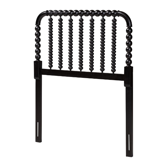 Baxton Studio Finley Turned Bobbin Headboard - Crafted Wood Panel with Decorative Spindle Design for Cottage Farmhouse Bedroom, Twin, Black