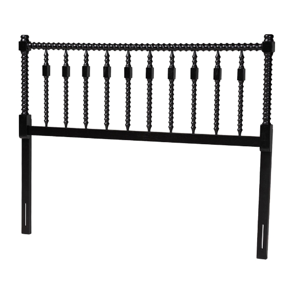 Baxton Studio Juliette Turned Spindle Headboard - Crafted Wood Panel with Decorative Spoke Design for Cottage Farmhouse Bedroom, King, Black