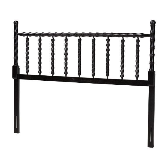 Baxton Studio Edaline Bamboo Motif Headboard - Crafted Wood Panel with Decorative Turned Spindle Design for Boho Costal Bedroom, Queen, Black