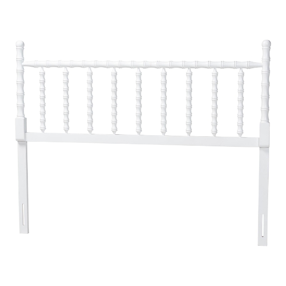 Baxton Studio Edaline Bamboo Motif Headboard - Crafted Wood Panel with Decorative Turned Spindle Design for Boho Costal Bedroom, King, White