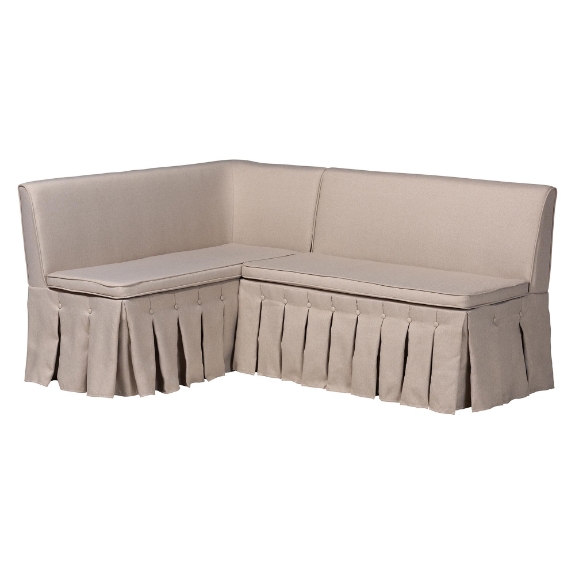 Baxton Studio Meyer 2-Piece Fabric Upholstered Dining Nook Bench Set - Corner Kitchen Banquette Seating with Skirted Base, L-Shaped Breakfast Nook for Small Spaces, Beige