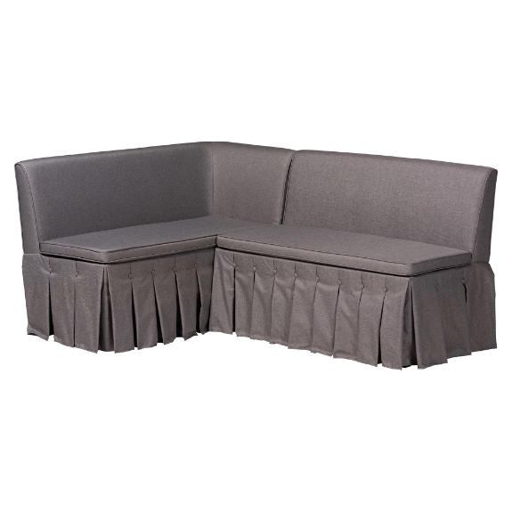 Baxton Studio Meyer 2-Piece Fabric Upholstered Dining Nook Bench Set - Corner Kitchen Banquette Seating with Skirted Base, L-Shaped Breakfast Nook for Small Spaces, Grey