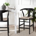 bali & pari Fika Wishbone Counter Stool with Handwoven Seagrass Seat - Mahogany Wood Frame Counter Height Seating for Kitchen Island or Dining Area, Black - Fika-Black Wood/Abaca White Weaving-CS