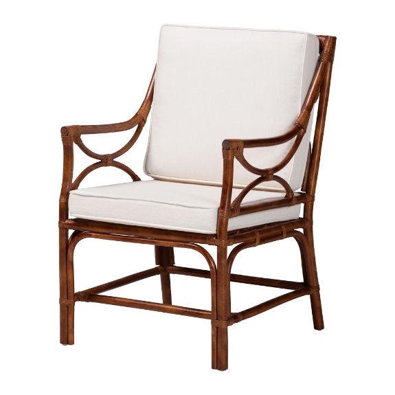 bali & pari Cleantha Marbled Tortoise Natural Rattan Armchair - Handcrafted Wicker Accent Chair with Curved Armrests and Cushioned Seat for Coastal Living Room or Sun Room