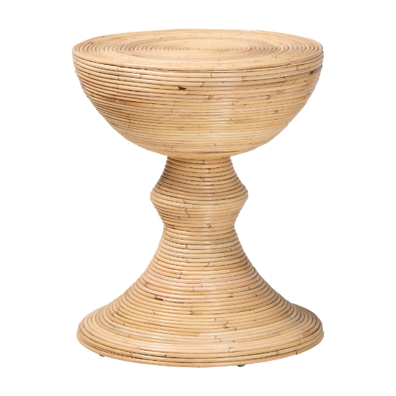 bali & pari Brookwood Natural Rattan End Table : Handcrafted Wicker Sculptural Accent Table with Pedestal Base for Living Room or Sun Room