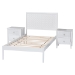 Baxton Studio Lara Twin 3-Piece Bedroom Set - Modern Wood Bed Frame with Matching Nightstands, Decorative Laser-Cut Headboard Overlay, White - Lara-White Solid-3PC Twin Bedroom Set