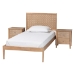 Baxton Studio Lara Twin 3-Piece Bedroom Set - Modern Wood Bed Frame with Matching Nightstands, Decorative Laser-Cut Headboard Overlay, Oak Brown