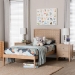 Baxton Studio Lara Twin 3-Piece Bedroom Set - Modern Wood Bed Frame with Matching Nightstands, Decorative Laser-Cut Headboard Overlay, Oak Brown - Lara-Natural Wood-3PC Twin Bedroom Set
