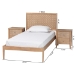 Baxton Studio Lara Twin 3-Piece Bedroom Set - Modern Wood Bed Frame with Matching Nightstands, Decorative Laser-Cut Headboard Overlay, Oak Brown - Lara-Natural Wood-3PC Twin Bedroom Set