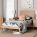 Baxton Studio Lara Twin Platform Bed - Modern Wood Bed Frame with Laser-Cut Decorative Headboard Overlay, Oak Brown - Lara-Natural Wood-Twin Bed