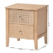 Baxton Studio Lara Nightstand - 2-Drawer Bedside Table with Laser-Cut Geometric Overlay for Bedroom or Guest Room, Oak Brown - Lara-Natural Wood-Nightstand