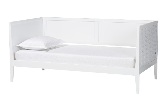 Baxton Studio Lara Twin Daybed - Modern Wood Bed Frame with Wraparound Laser-Cut Decorative Headboard Overlay, White