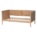 Baxton Studio Lara Twin Daybed - Modern Wood Bed Frame with Wraparound Laser-Cut Decorative Headboard Overlay, Oak Brown - Lara-Natural Wood-Daybed-Twin
