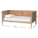 Baxton Studio Lara Twin Daybed - Modern Wood Bed Frame with Wraparound Laser-Cut Decorative Headboard Overlay, Oak Brown - Lara-Natural Wood-Daybed-Twin