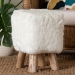 bali & pari Scotlyn Faux Fur Footstool with Teak Wood Legs - Rustic Boho Accent Seat, Handmade Decorative Footrest for Living Room or Bedroom, White - Cream-Goat Fur-Footstool