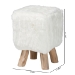 bali & pari Scotlyn Faux Fur Footstool with Teak Wood Legs - Rustic Boho Accent Seat, Handmade Decorative Footrest for Living Room or Bedroom, White - Cream-Goat Fur-Footstool