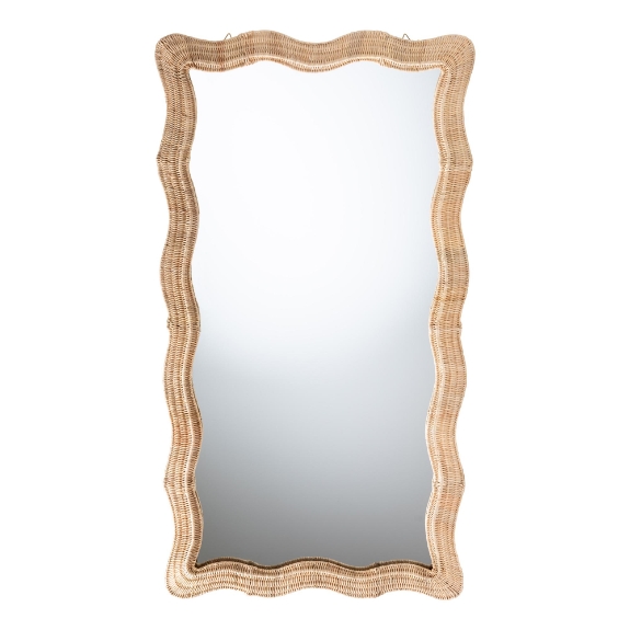 bali & pari Hasana Natural Rattan Floor Mirror - Scalloped Frame Full Length Accent Mirror for Bedroom or Entryway