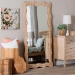 bali & pari Hasana Natural Rattan Floor Mirror - Scalloped Frame Full Length Accent Mirror for Bedroom or Entryway - WS242-Natural-Rattan-Mirror