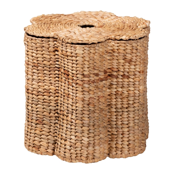 bali & pari Della Woven Seagrass Laundry Hamper - Handwoven Wicker Storage Basket with Scalloped Frame for Laundry Room or Bedroom