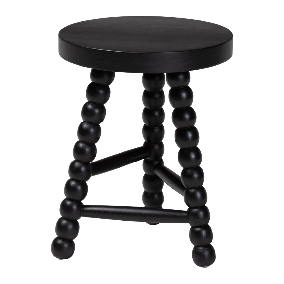 bali & pari David Acacia Wood Multipurpose Accent Stool - Turned Bobbin Decorative Side ottoman with Tripod Base, Black