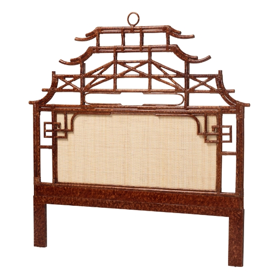 bali & pari Tamiko Marbled Tortoise Rattan Freestanding Headboard - Pagoda Inspired Standalone Headboard with Handwoven Panel, Queen