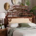 bali & pari Tamiko Marbled Tortoise Rattan Freestanding Headboard - Pagoda Inspired Standalone Headboard with Handwoven Panel, Queen - Temple-Tortoise/Rattan-Queen-HB