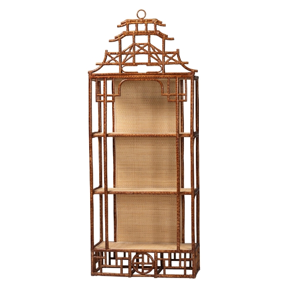 bali & pari Tamiko Marbled Tortoise Rattan 3-Tier Accent Shelf - Pagoda Freestanding Etagere Shelving for Living Room, Bedroom, or Entryway