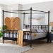 Baxton Studio Callison Spindle Canopy Bed - Turned Farmhouse Bed Frame with Spoked Headboard and Sculpted Legs, Black, King - MG0259-2-Black-King-Canopy Bed