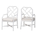 bali & pari Sergio Wood 2-Piece Dining Chair Set - Chippendale Side Chair with Bamboo Motif and Upholstered Seat Cushion, White