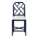 bali & pari Sergio Wood Counter Stool - Chippendale Kitchen Island Seating with Bamboo Motif and Upholstered Seat Cushion, Navy Blue - Sergio-Navy Wooden-CS