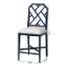 bali & pari Sergio Wood Counter Stool - Chippendale Kitchen Island Seating with Bamboo Motif and Upholstered Seat Cushion, Navy Blue - Sergio-Navy Wooden-CS