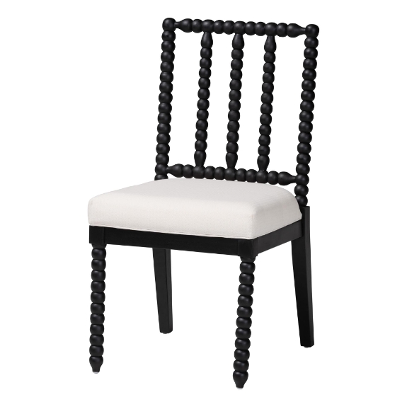bali & pari Deya Bobbin Dining Chair - Wood Side Chair with Upholstered Seat and Spindle Backrest, Black