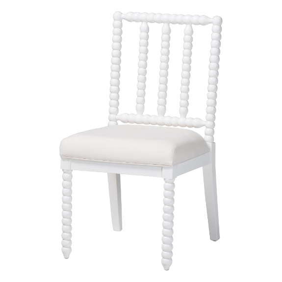 bali & pari Deya Bobbin Dining Chair - Wood Side Chair with Upholstered Seat and Spindle Backrest, White