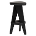 bali & pari Roy Wood Counter Stool - Sculptural Backless Accent Stool with Geometric Base and Integrated Footrest, Black