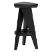 bali & pari Roy Wood Counter Stool - Sculptural Backless Accent Stool with Geometric Base and Integrated Footrest, Black - Roy-Black Wooden-CS