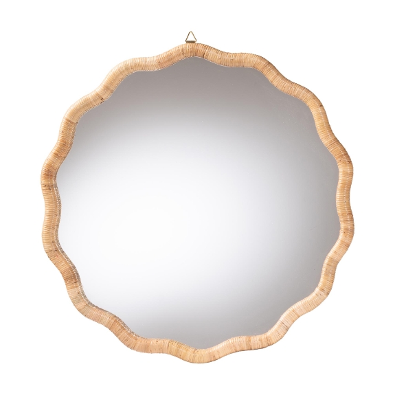 bali & pari Rasida Natural Rattan Scalloped Wall Mirror - Decorative Hand Wrapped Wicker Accent Mirror