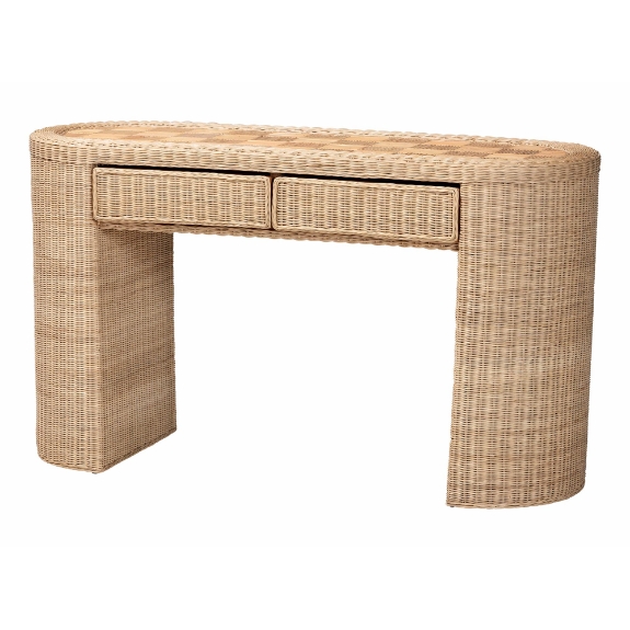 bali & pari Mimi Natural Rattan Checkered Console Table with Drawer