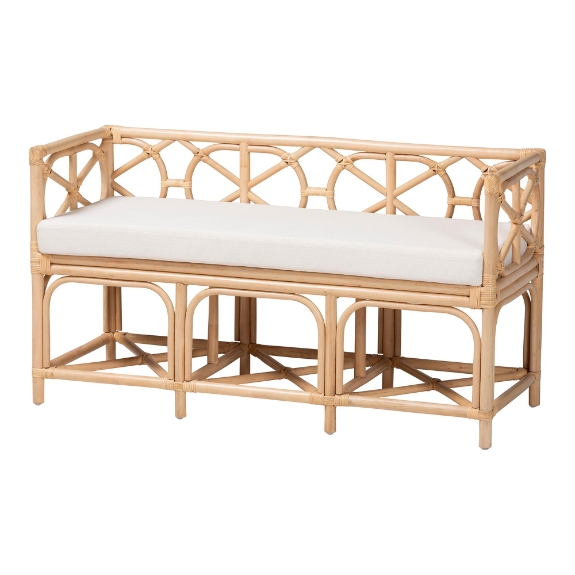 bali & pari Theo Natural Rattan Accent Bench with Removable Cushion
