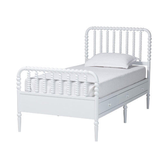 Baxton Studio Lucera 6-Drawer Platform Bed with Bobbin Frame, Twin, White