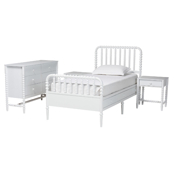 Baxton Studio Lucera 4-Piece Bedroom Set, Twin, White