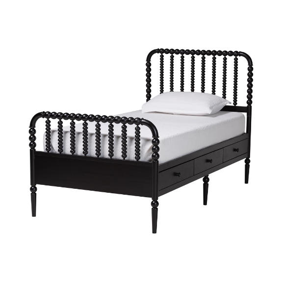 Baxton Studio Lucera 6-Drawer Platform Bed with Bobbin Frame, Twin, Black