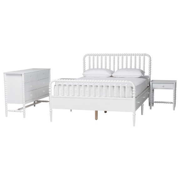 Baxton Studio Lucera 4-Piece Bedroom Set, Full, White